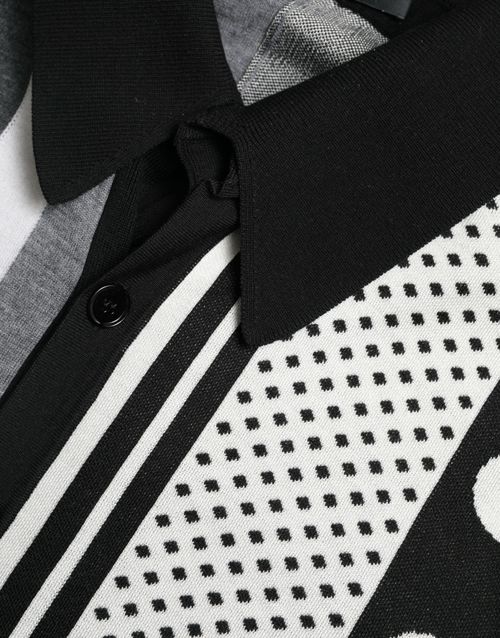 Striped and Polka-Dot Silk Blend Cardigan — Black