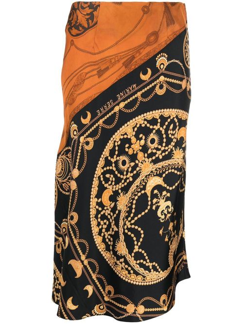 Regenerated jewellery-print silk skirt - Orange