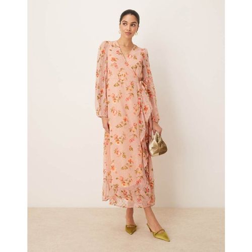 Vila Womens dobby wrap maxi dress with frill detail in rose floral print - Pink