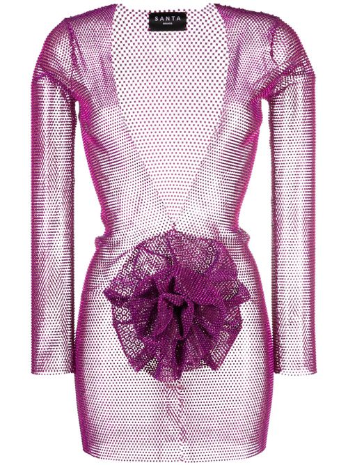 Faux flower-detail rhinestone-embellished minidress - Pink