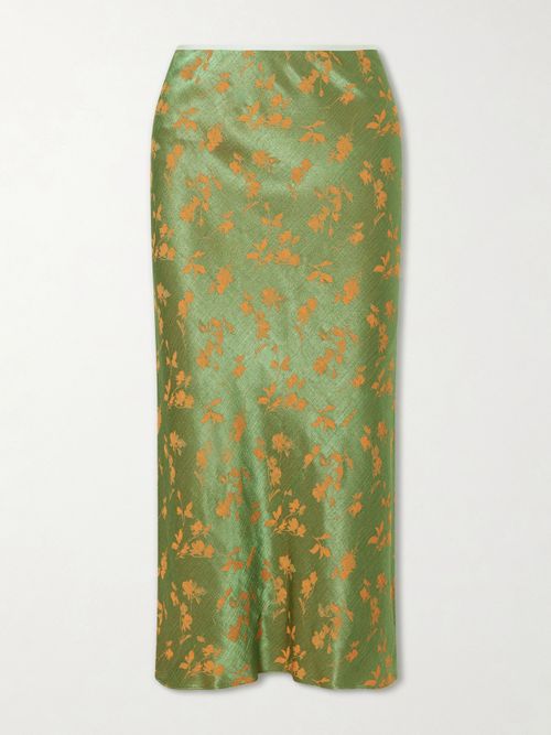 Floral-jacquard Cloqué Midi Skirt - Green