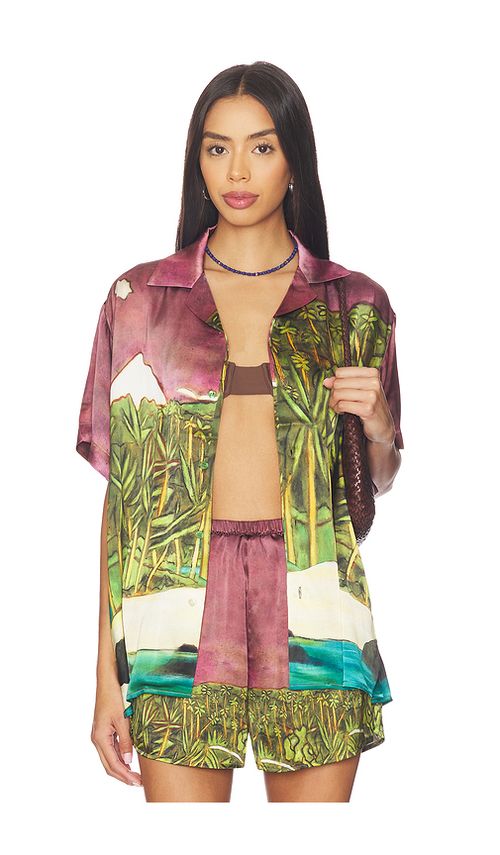 Donde Esteban La Sierra Silk Shirt in Wine,Green. - L also in XS