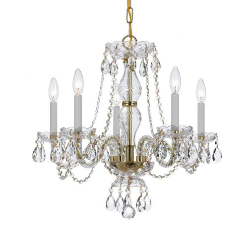 Traditional Crystal 5-Light 22" Chandelier in Polished Brass with Clear Hand Cut Crysta
