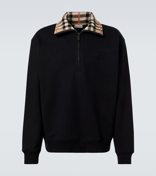 Check cotton jersey half-zip sweatshirt