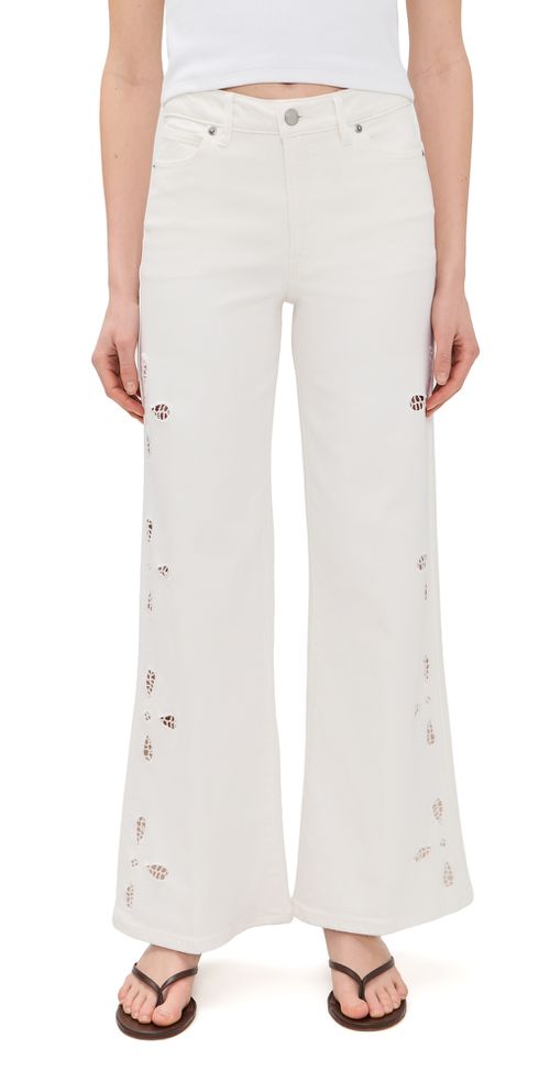 Good Waist Palazzo Embroidered Jeans White