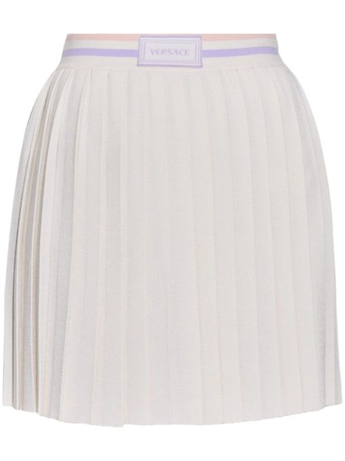Logo-waistband pleated miniskirt - White