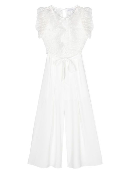 Floral-lace ruffled jumpsuit - White