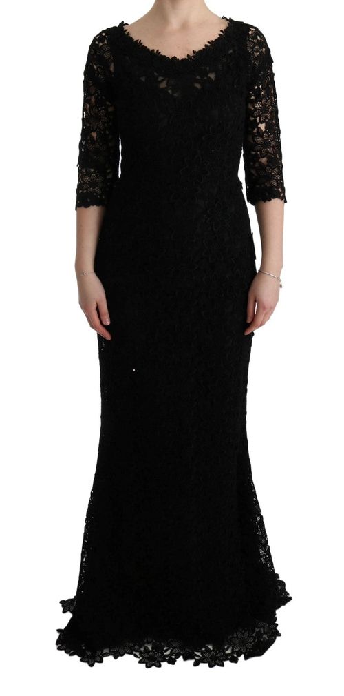 Floral Lace Sheath Dress — Black