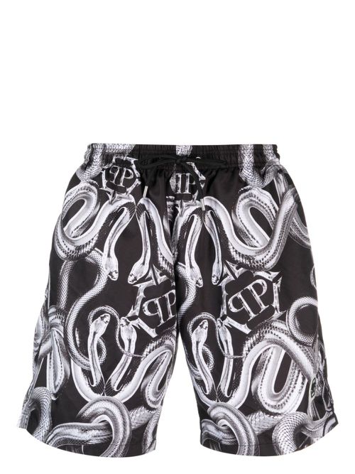 Snake logo-print swim shorts - Black