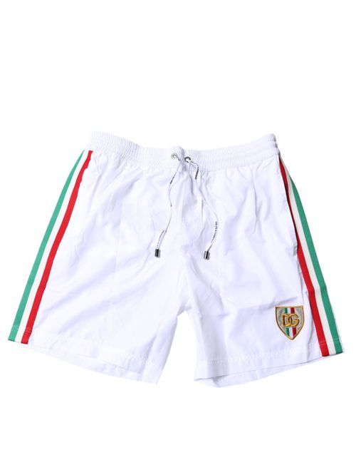 Striped Beachwear Swim Shorts — White