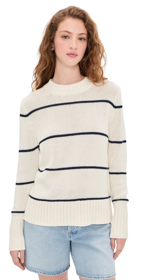 The Tatum Pullover Cream/Navy Ministripe