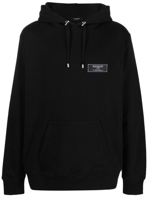 Logo-patch cotton hoodie - Black