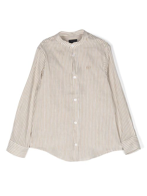 Striped collarless shirt - Neutrals