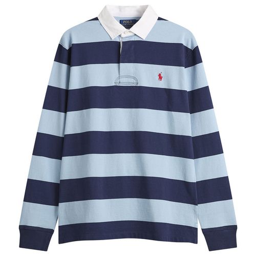 Men's Long Sleeve Rugby Shirt in Powder Blue/Newport Navy