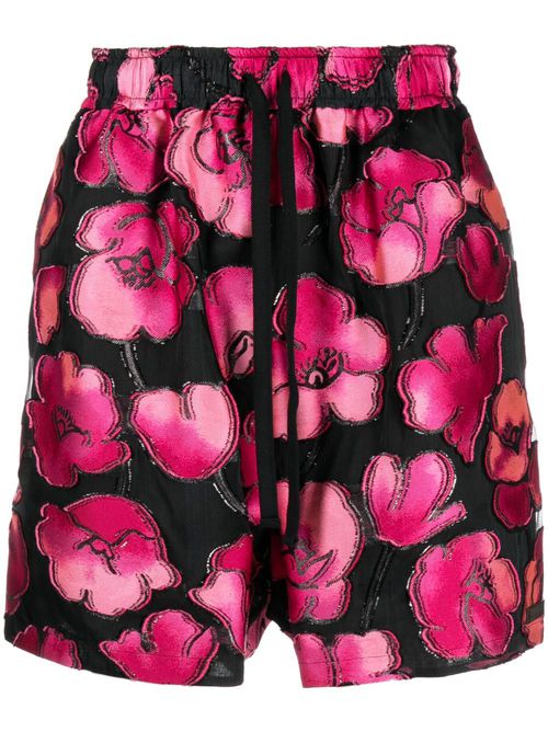 Floral-print drawstring shorts - Black