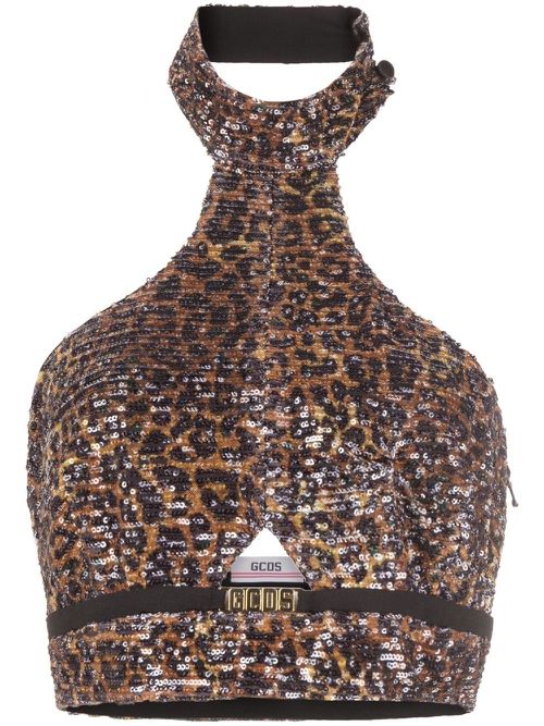Leopard-print halterneck top - Black