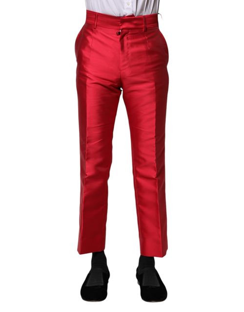 Cropped Polyester Trousers — Red