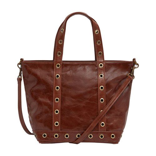 Small crinkled leather and eyelets Cabas tote