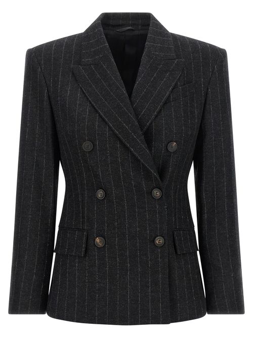 Virgin Wool Pinstriped Blazer — Gray