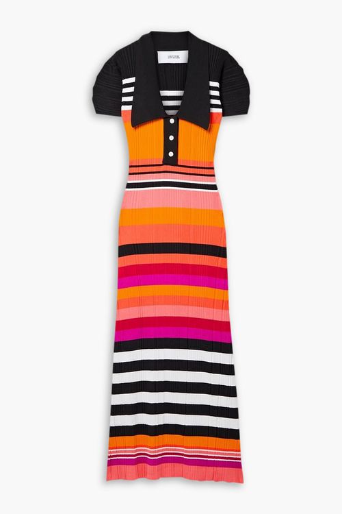 Striped ribbed-knit maxi dress