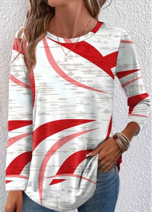 Modlily Purple Lightweight Geometric Print Long Sleeve T Shirt