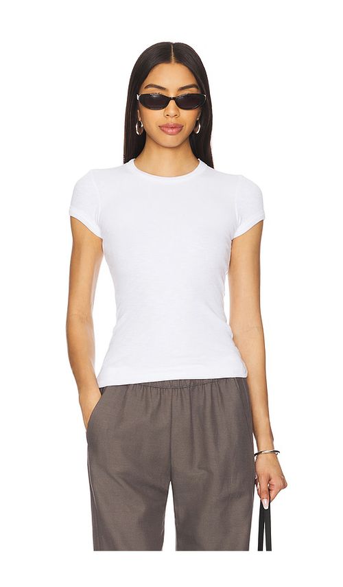 Enza Costa Cap Sleeve Crew Tee in White.  S. Also in L