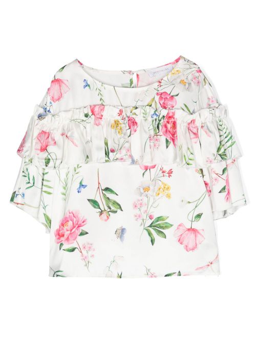 Floral-print ruffled dress - White