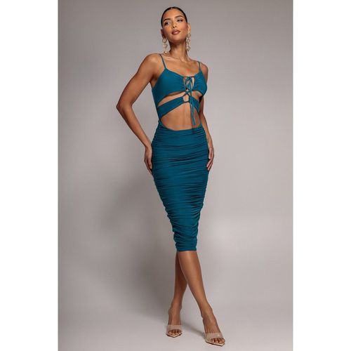 Goddiva Cut Out Ruched Midi With Drawstring - Teal Blue