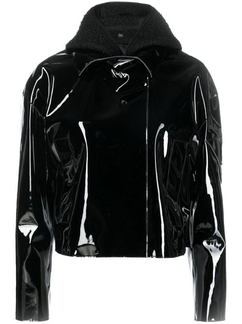 High-shine PVC cropped moto jacket - Black