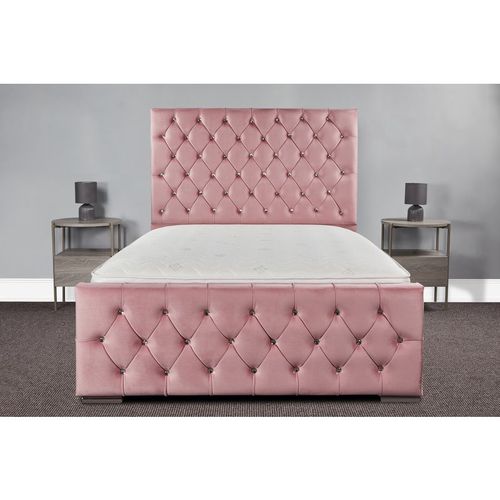 FLORIDA Bed Frame with Sprung Memory Foam Mattress- Pink Plush