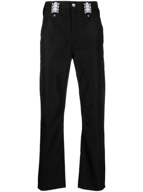 Embroidered-motif straight-leg trousers - Black