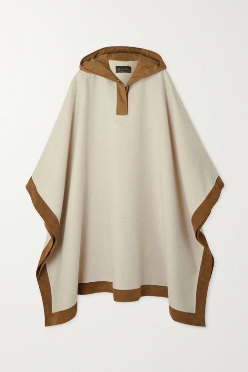 Chandra Hooded Suede And Shell-trimmed Cashmere Cape - Ivory - One size