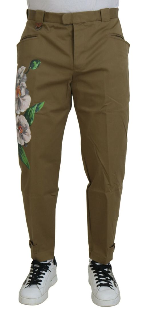 Cotton Stretch Floral Chinos — Beige