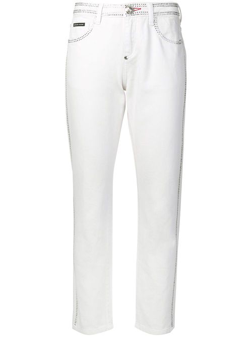 Crystal embellished slim-fit jeans - White