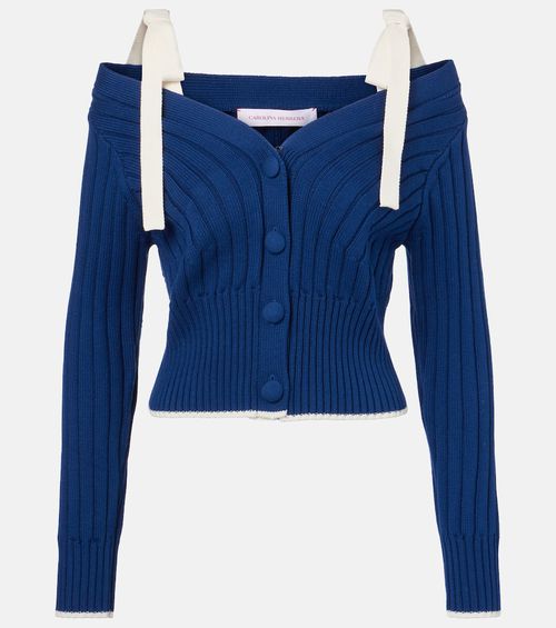 Bow-detail cotton and wool cardigan