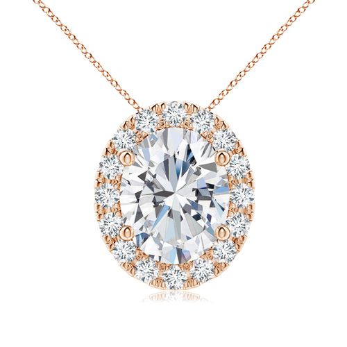 Angara 1.76 Carats Prong-Set Oval Lab-Gown Diamond Halo Pendant in 18K Rose Gold