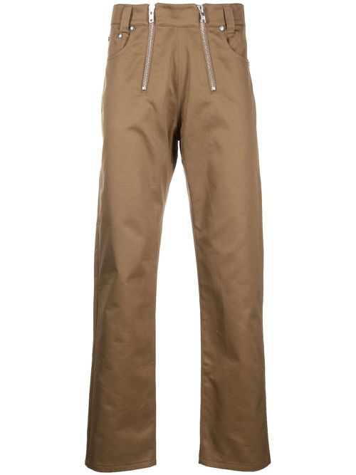 Double-zip straight-leg jeans - Brown