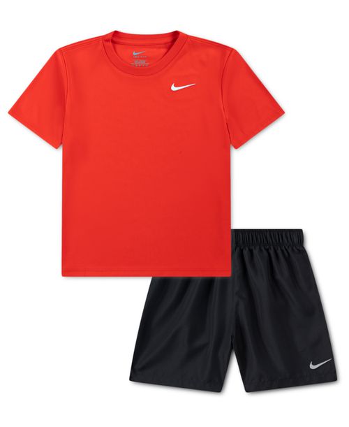 Boys' 4-7 Crewneck T-Shirt and Woven Shorts, 2-Piece Set - Dark Smoke Gray, Red