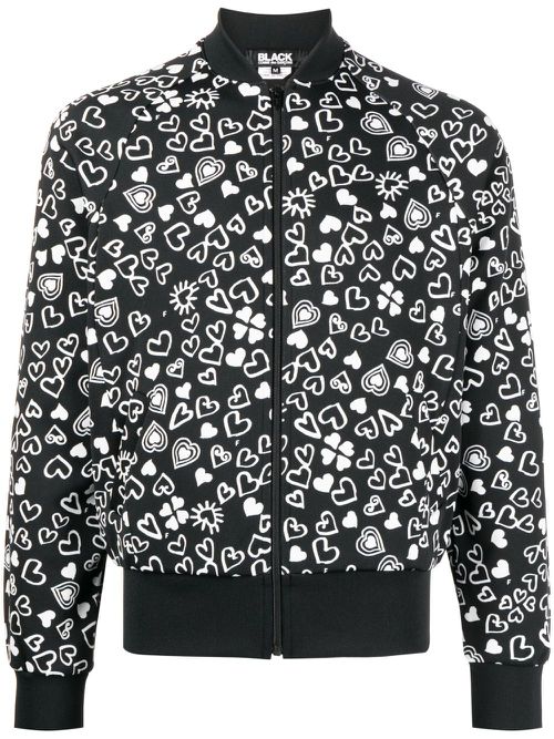 Heart-print zipped bomber jacket