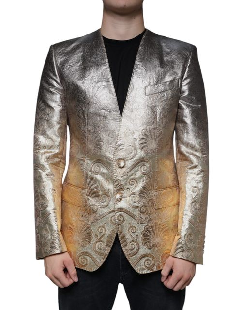 Jacquard Silk-Blend Blazer — Gold