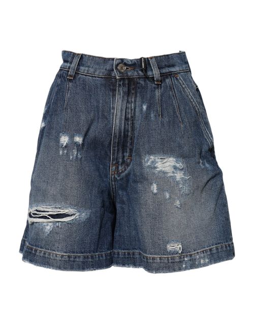 Distressed Denim Bermuda Shorts — Blue