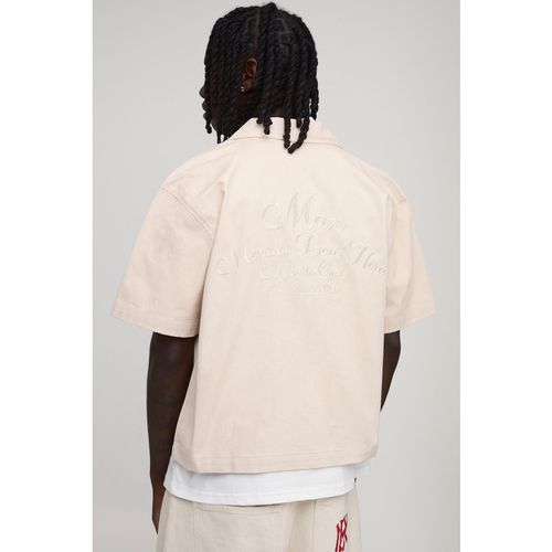 BoohooMAN Mens Oversized Boxy Twill Back Print Shirt - Natural Cotton - X-Large