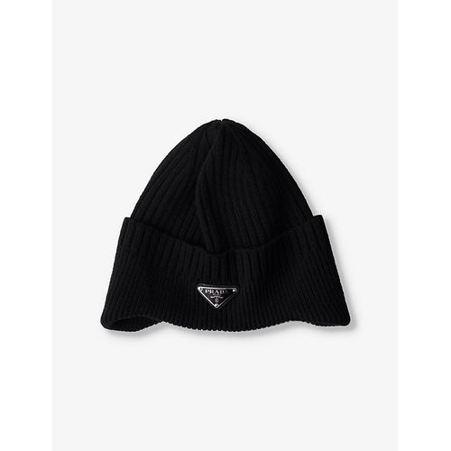 Mens Logo-Embellished Ribbed Wool Beanie
