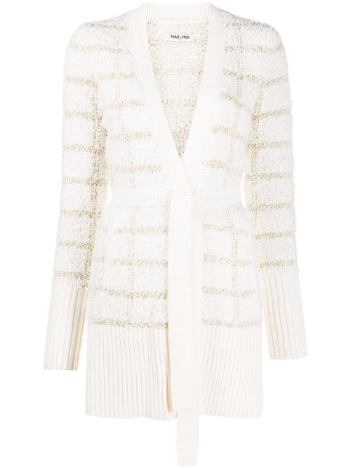 Gad tie-waist check cardigan - White