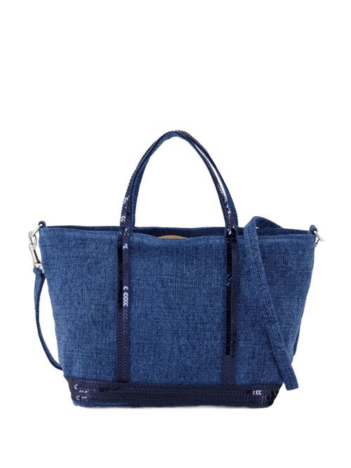 Cabas sequin-embellished linen tote bag - Blue