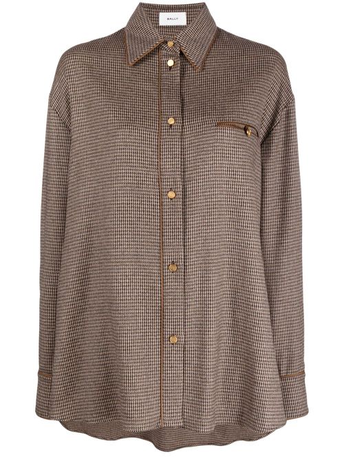Long-sleeve dogtooth-pattern shirt - Brown