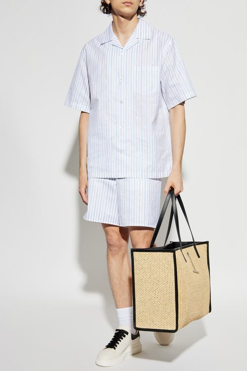 Alexander McQueen Striped Pattern Shorts, Men's, Light Blue