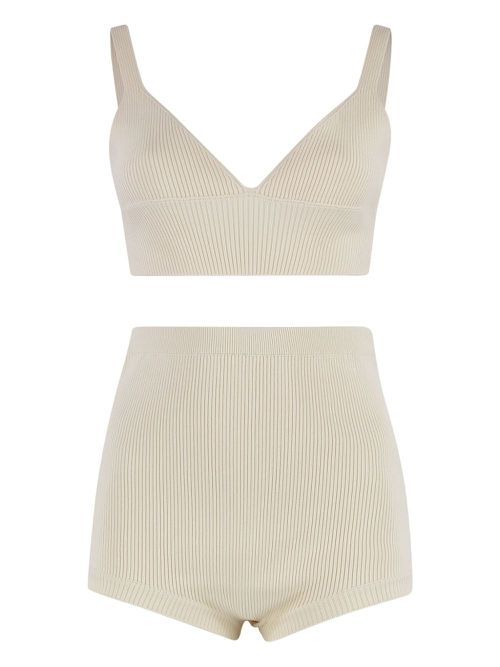 Ribbed knit underwear set - Neutrals