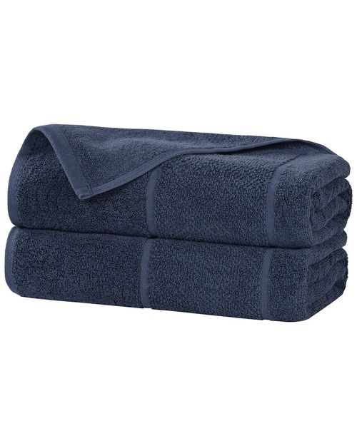 Set of 2 Mile Smart Twist Cotton Medium Weight Solid Broad Border  Bath Sheets