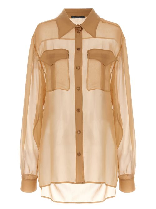Silk Chiffon with Pocket Detail Blouse — Beige